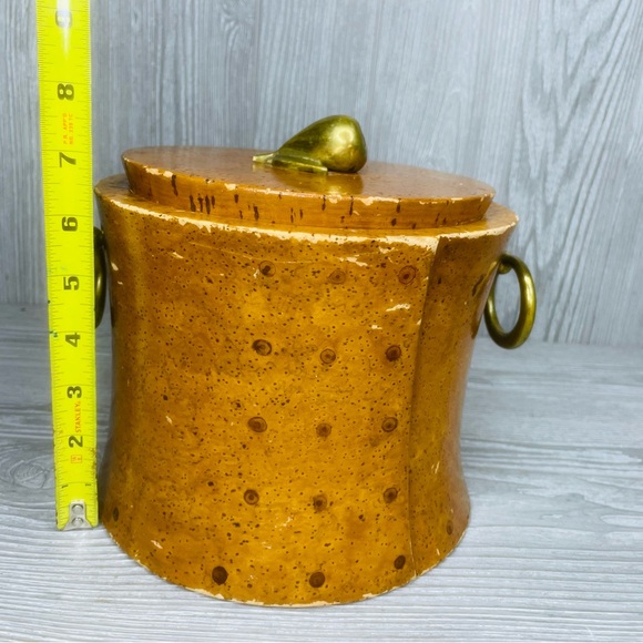Vintage rare Cork and brass ice bucket bar wear 1940s retro glam with brass pear - Picture 12 of 16